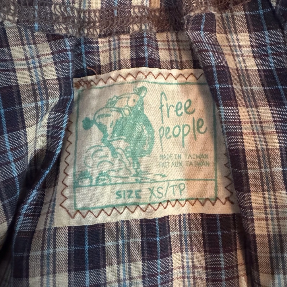 Free People X-Small Floral Embroidered Boho Cottagecore Mini Dress Plaid Y2K - Picture 8 of 8